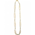 14Kt Yellow Gold Four Row Link and Pearl Stations Necklace 